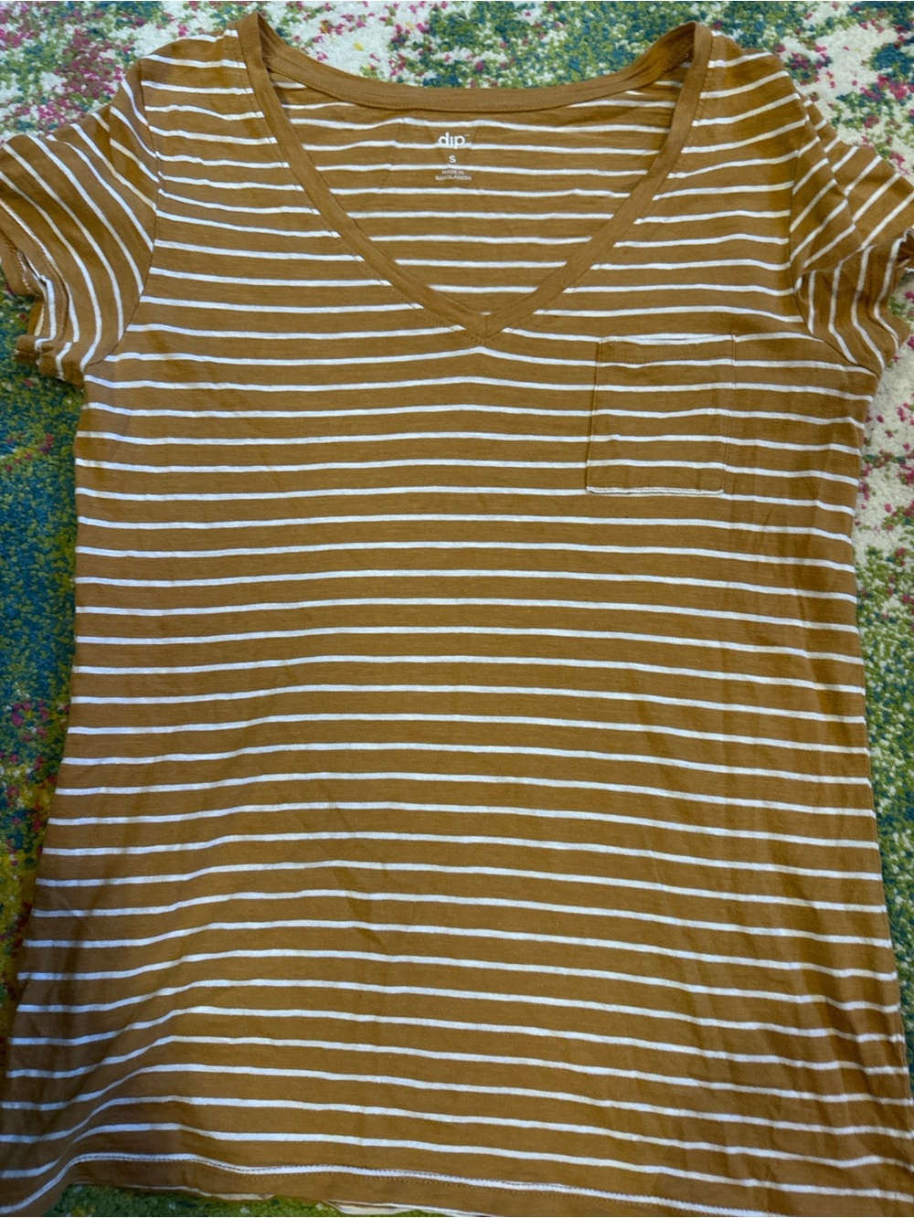 dip Mustard and White Striped V-Neck Pocket Tee